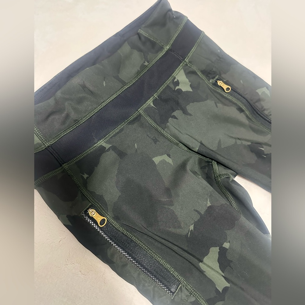 Lululemon Camouflage  Leggings with Gold Zipper Accents